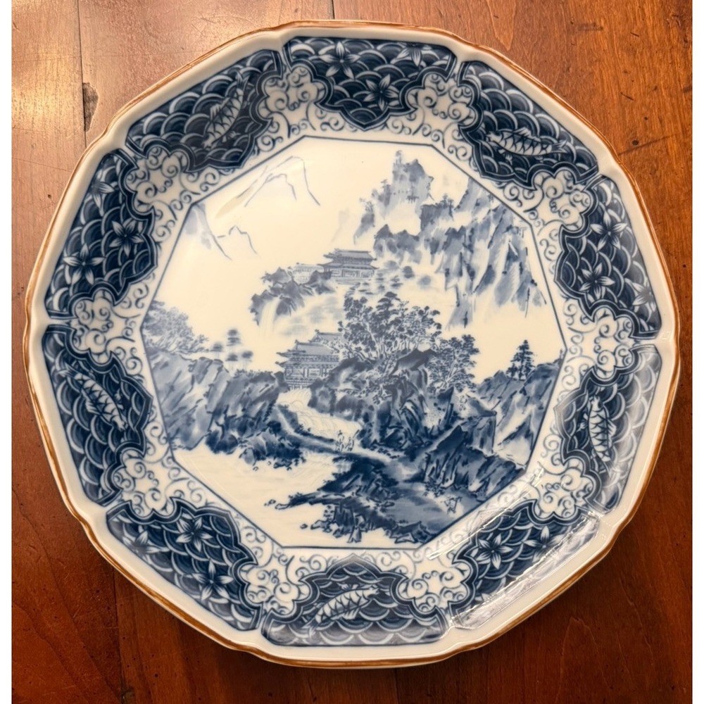 Vintage Toro By Sadek 8.75" Japanese Blue & White Chinoiserie Landscape Bowl